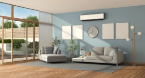 Air-conditioned living room with a wall-mounted unit